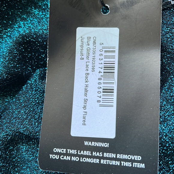 Blue Glitter Lace-Up Back Jumpsuit - Picture 7 of 7